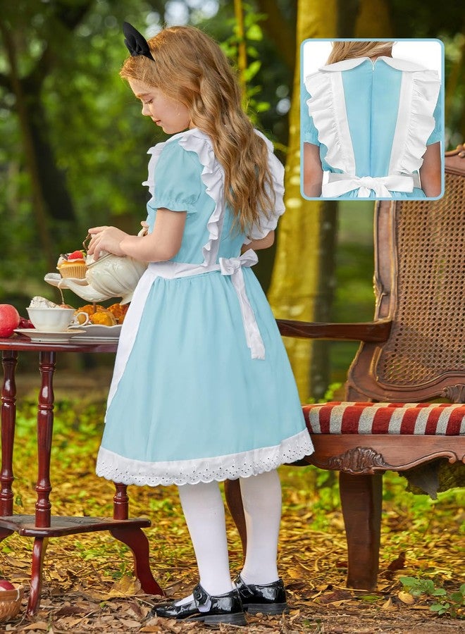 BesserBay Halloween Big Girls Puff Sleeve Midi Blue White Tie Waist 3 PC Outfit with Headband Stockings 12 Years - Image 4